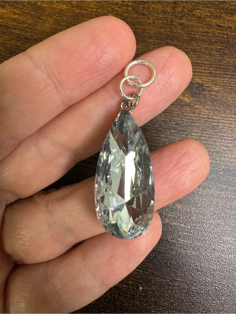 Clear Teardrop Crystal Pendant Charm - Silver Bail